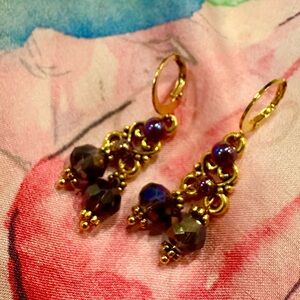 New Elegant Gold and Purple Dangle Earrings